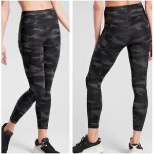 Athleta Camo Contender 7/8 Leggings Black/Grey High Rise Pockets‎ Small